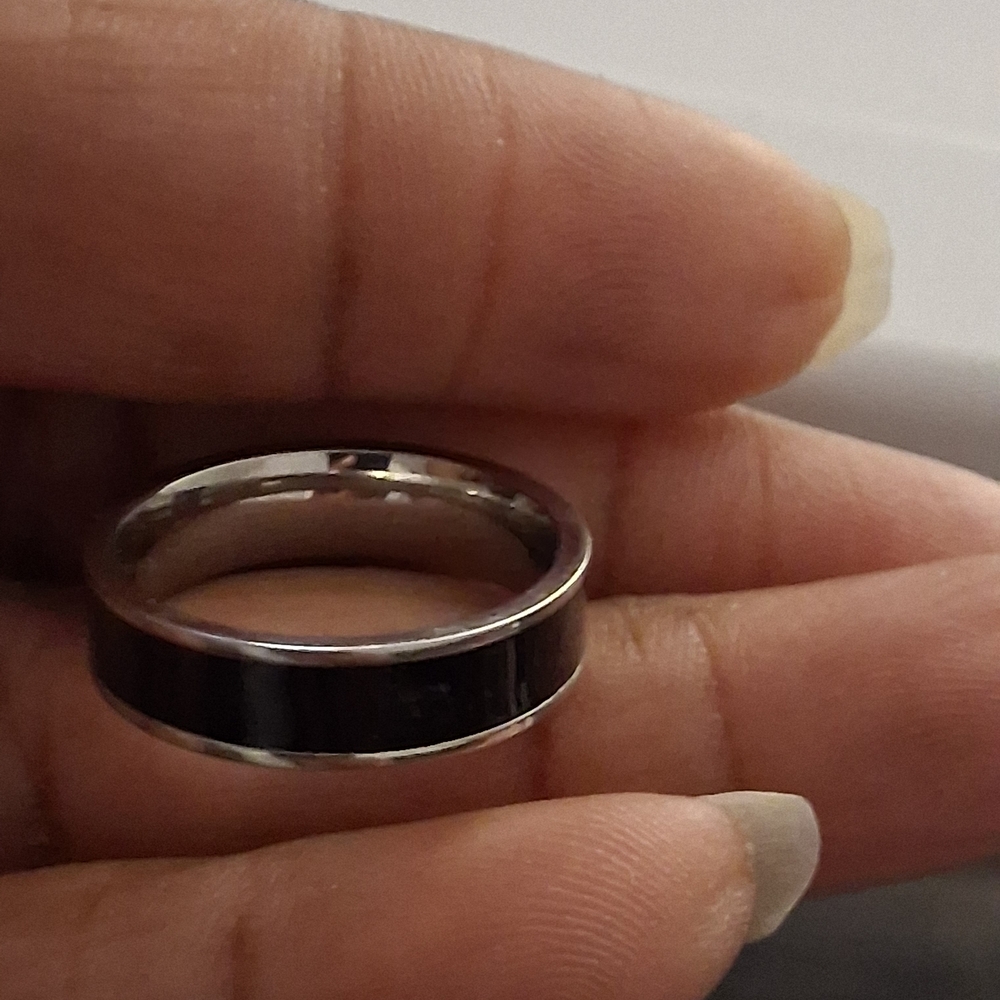Sleek Black and Silver Ring